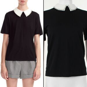 Maje Tivola Removable Embellished-Collar Top